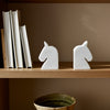 Decorative Bookend Set of 2 with Carved Horse Head Design | White Marble