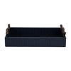 Decorative Serving Tray | Navy Blue Faux Leather & Antique Gold Handles