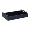 Decorative Serving Tray | Navy Blue Faux Leather & Antique Gold Handles