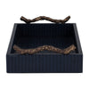 Decorative Serving Tray | Navy Blue Faux Leather & Antique Gold Handles