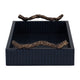 Decorative Serving Tray | Navy Blue Faux Leather & Antique Gold Handles