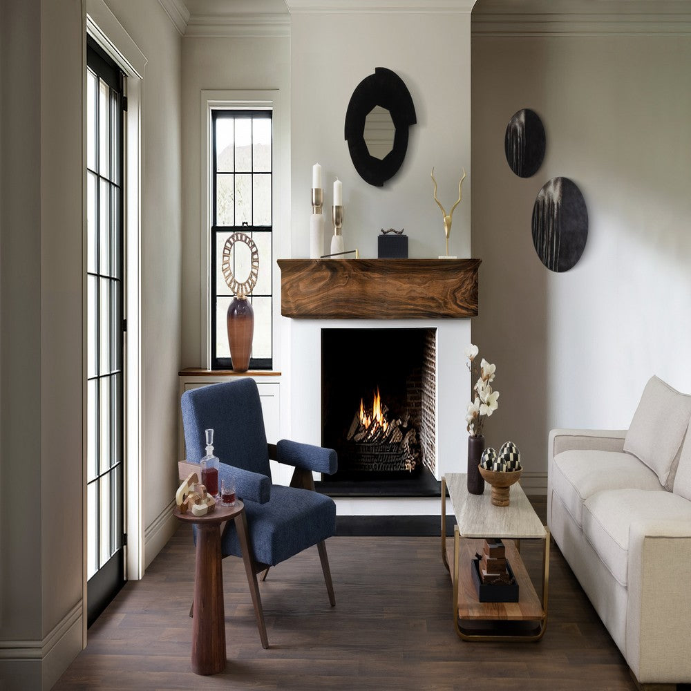 Decorative Serving Tray | Navy Blue Faux Leather & Antique Gold Handles