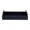 Decorative Serving Tray | Navy Blue Faux Leather & Antique Gold Handles