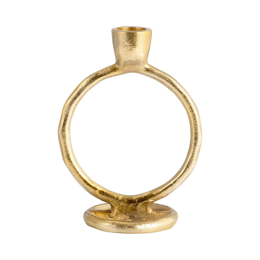 Louv Round Ring Accent Candle Holder | Tapered Design | Gold Metal 6"
