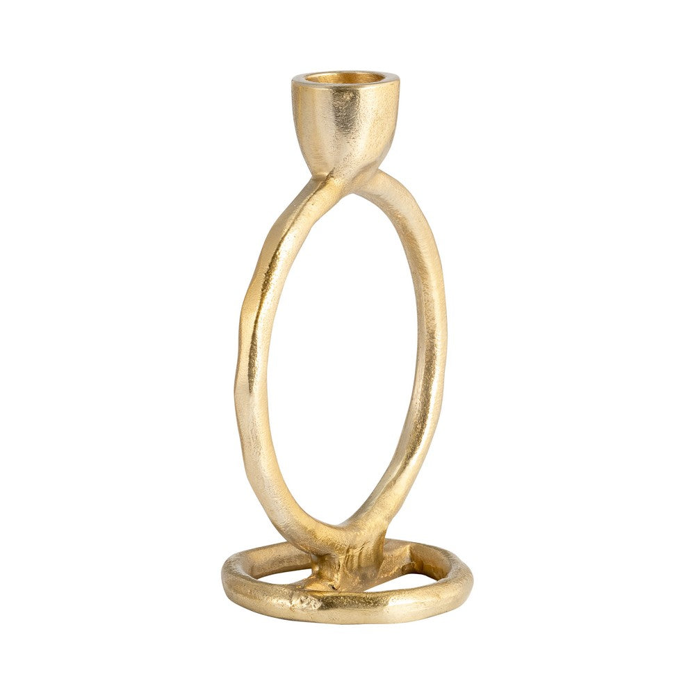 Louv Round Ring Accent Candle Holder | Tapered Design | Gold Metal 6"