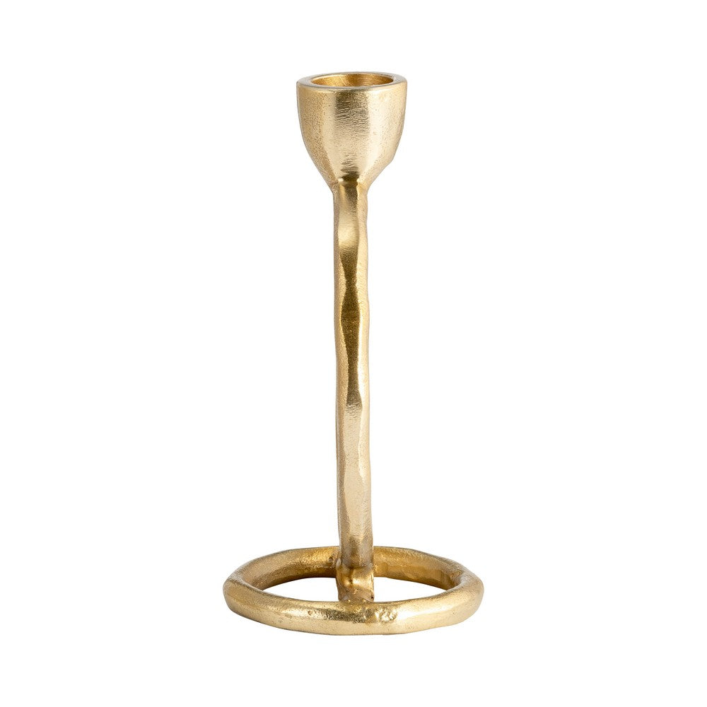 Louv Round Ring Accent Candle Holder | Tapered Design | Gold Metal 6"