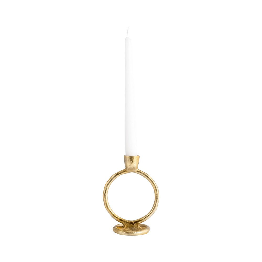 Louv Round Ring Accent Candle Holder | Tapered Design | Gold Metal 6"