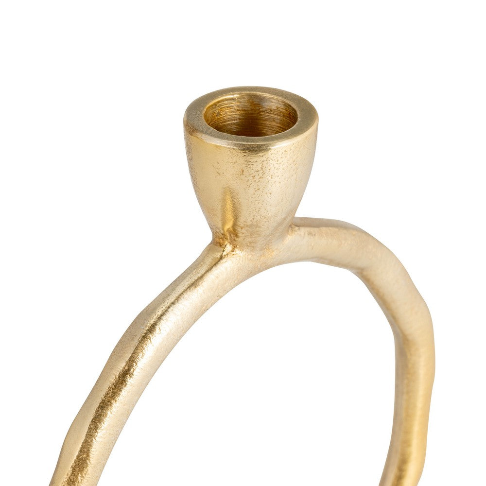 Louv Round Ring Accent Candle Holder | Tapered Design | Gold Metal 6"