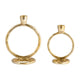 Louv Round Ring Accent Candle Holder | Tapered Design | Gold Metal 6"