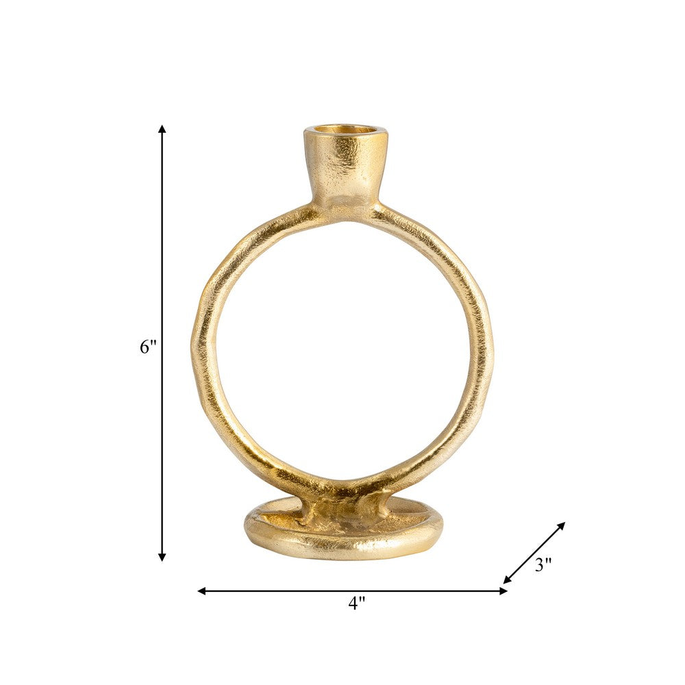 Louv Round Ring Accent Candle Holder | Tapered Design | Gold Metal 6"