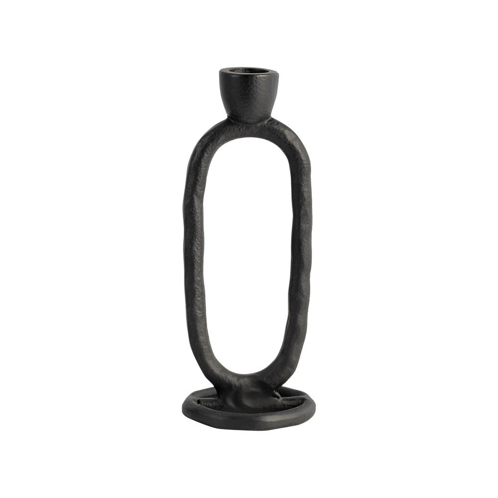 Taper Candle Holder | Open Oval Design | Industrial Style | Black Metal 8"