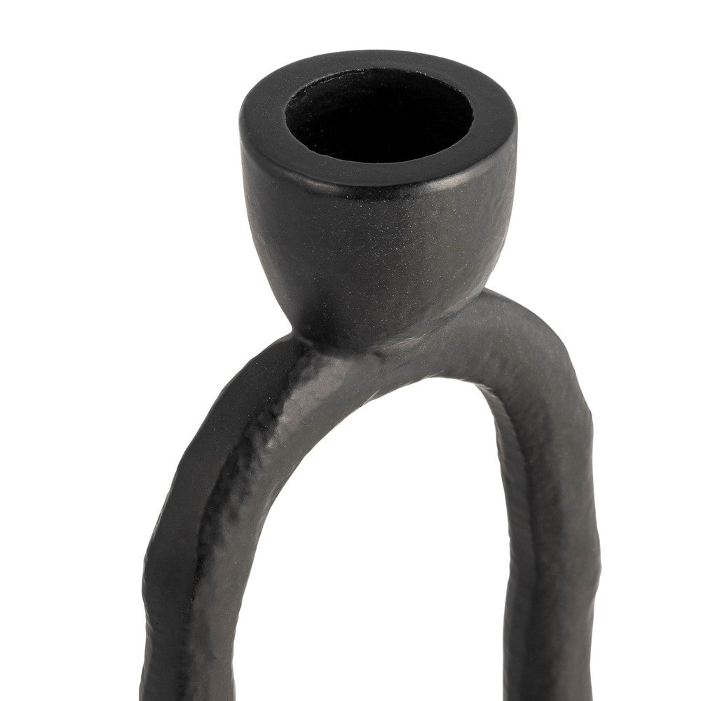 Taper Candle Holder | Open Oval Design | Industrial Style | Black Metal 8"