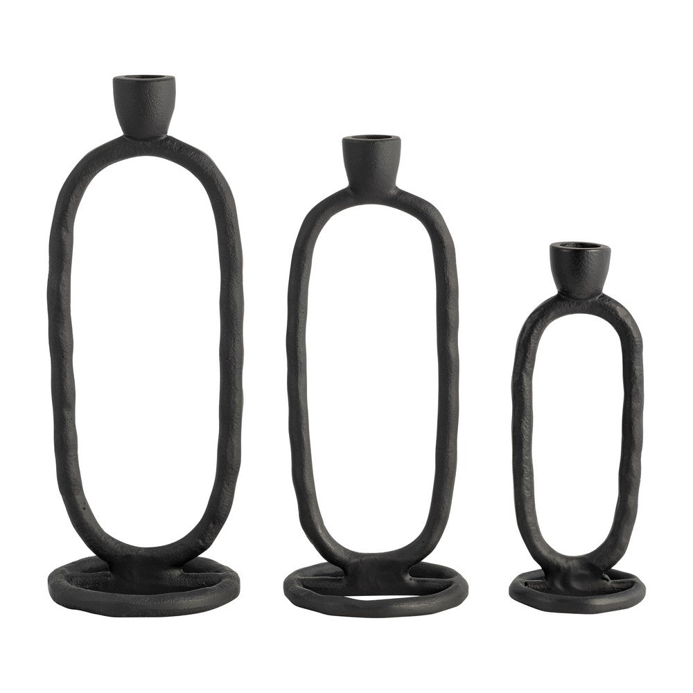 Taper Candle Holder | Open Oval Design | Industrial Style | Black Metal 8"