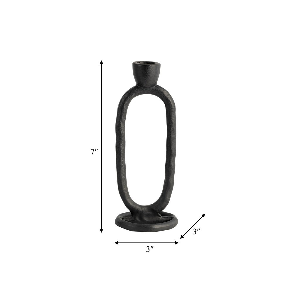 Taper Candle Holder | Open Oval Design | Industrial Style | Black Metal 8"