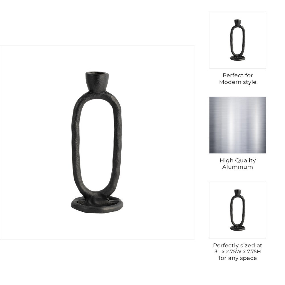 Taper Candle Holder | Open Oval Design | Industrial Style | Black Metal 8"