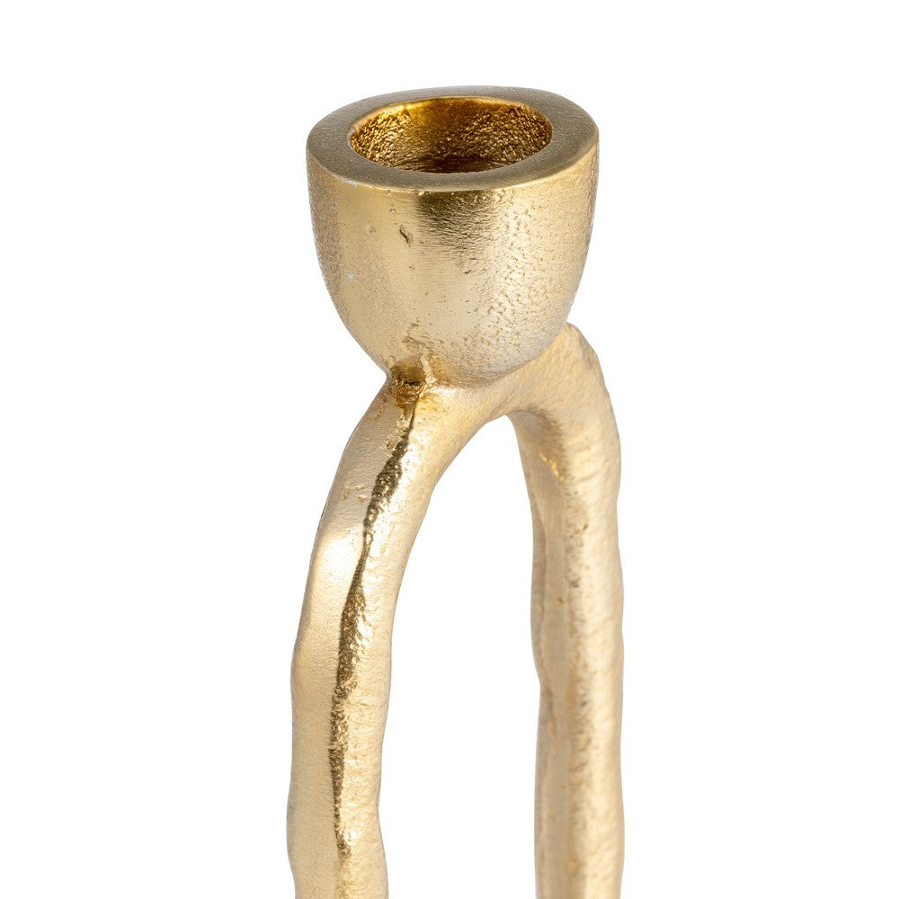 Louv Oval Candle Holder | Ring Shaped Tapered Design | 8" Gold Aluminum