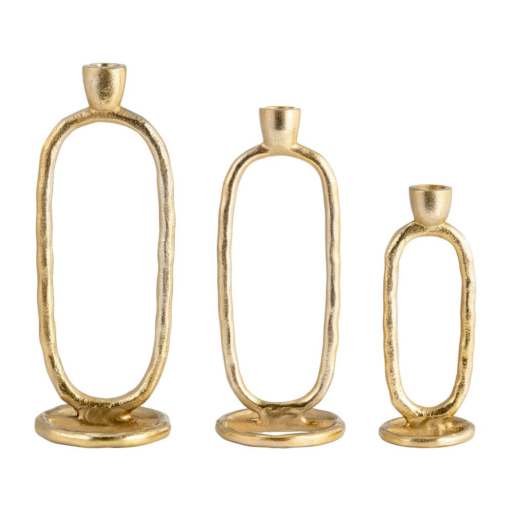 Louv Oval Candle Holder | Ring Shaped Tapered Design | 8" Gold Aluminum