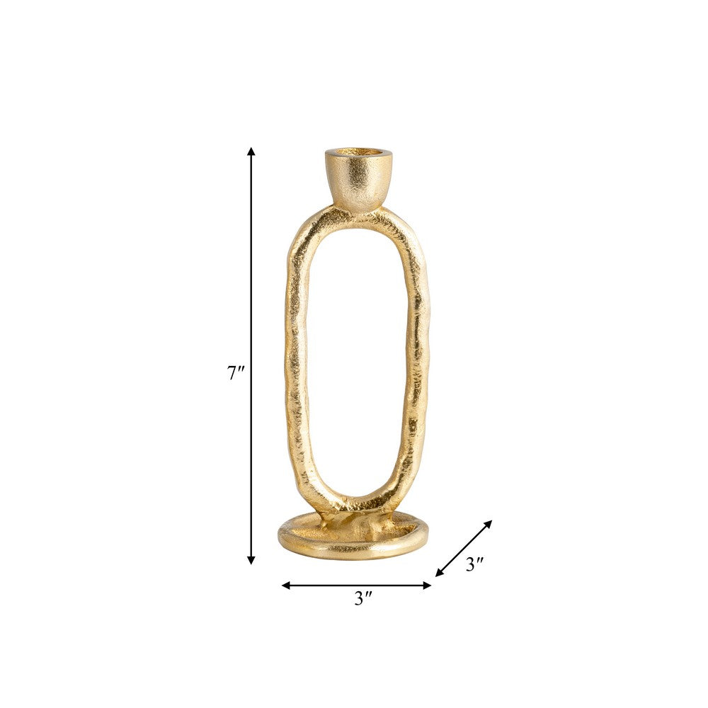Louv Oval Candle Holder | Ring Shaped Tapered Design | 8" Gold Aluminum
