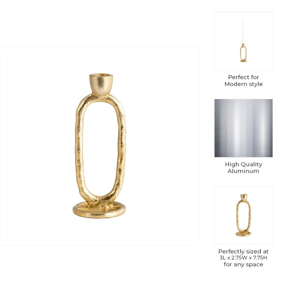 Louv Oval Candle Holder | Ring Shaped Tapered Design | 8" Gold Aluminum