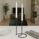 Modern Style Dual Taper Candle Holder | Swirled Base Black Iron | 8"