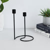 Modern Style Dual Taper Candle Holder | Swirled Base Black Iron | 8"