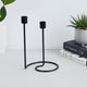 Modern Style Dual Taper Candle Holder | Swirled Base Black Iron | 8"