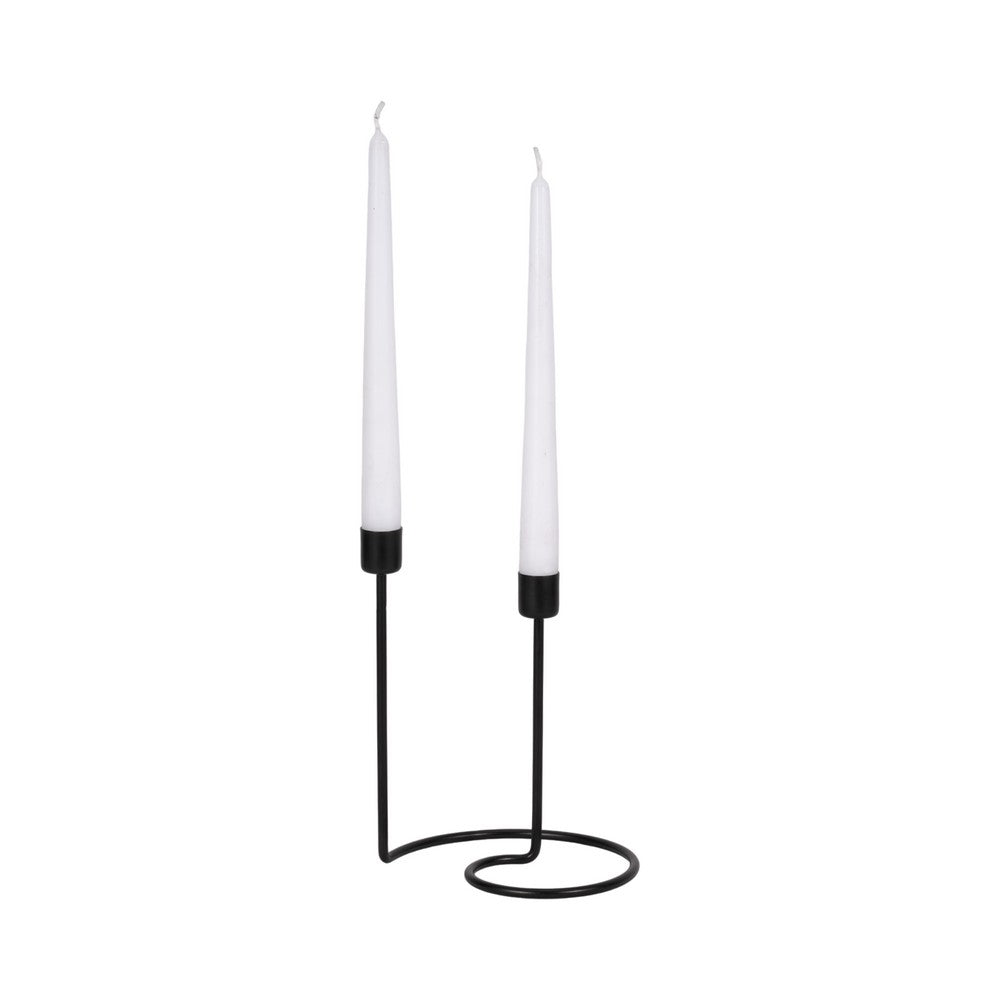Modern Style Dual Taper Candle Holder | Swirled Base Black Iron | 8"