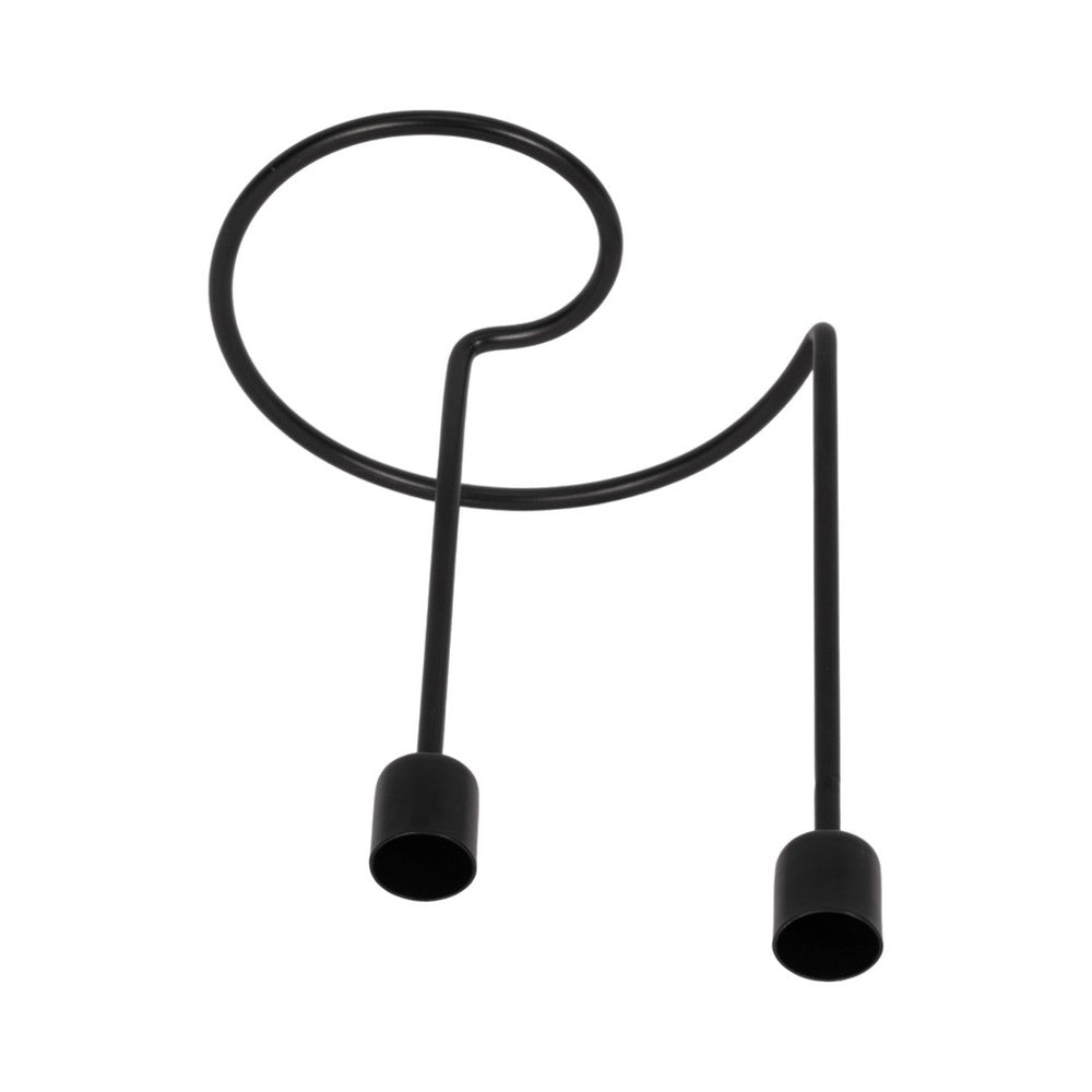 Modern Style Dual Taper Candle Holder | Swirled Base Black Iron | 8"