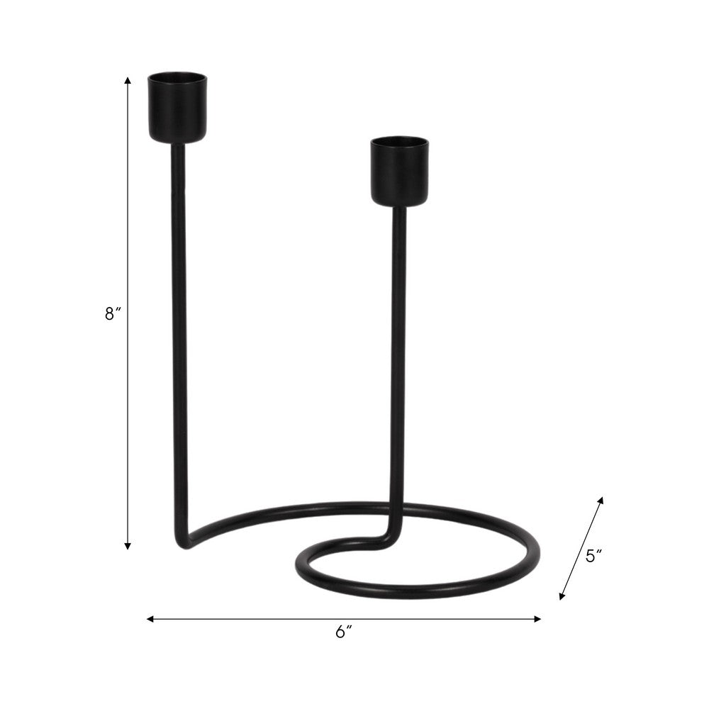 Modern Style Dual Taper Candle Holder | Swirled Base Black Iron | 8"