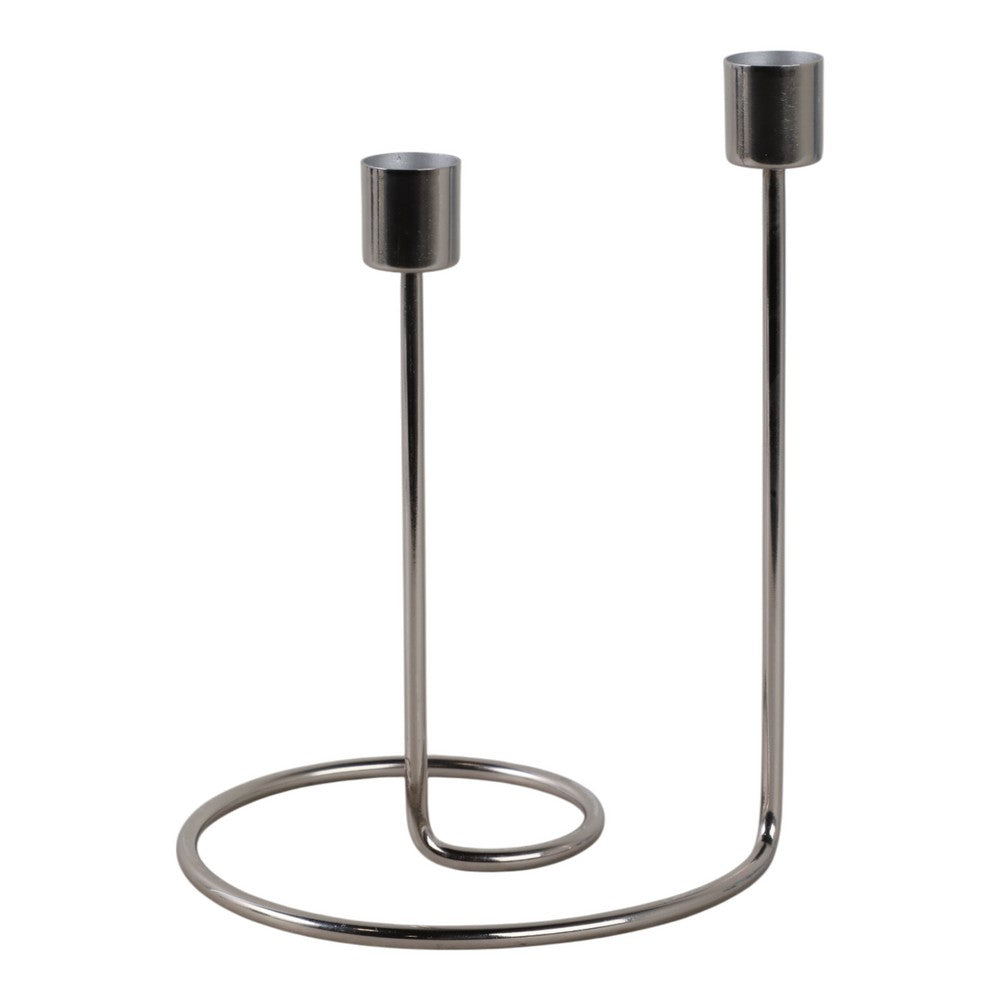 Decorative Candle Holder | 8" Minimal Silver Wired Double Swirl Base