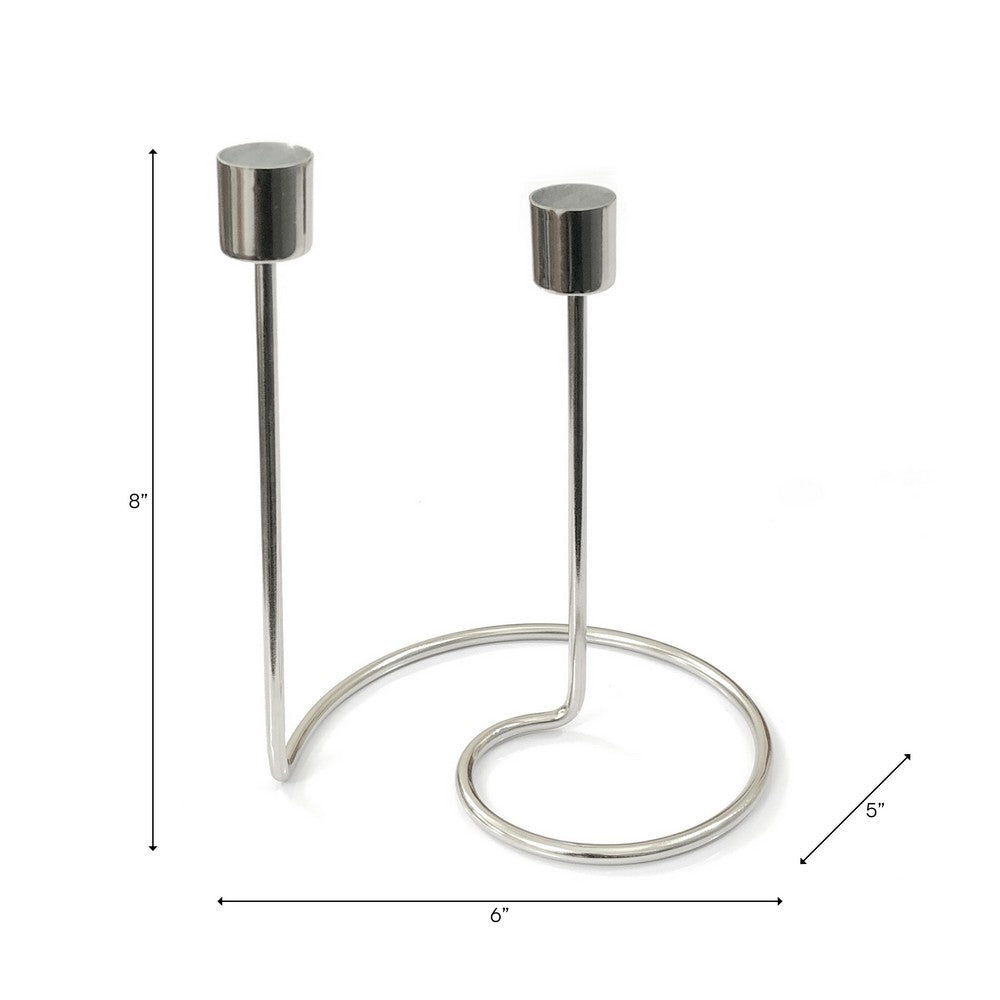 Decorative Candle Holder | 8" Minimal Silver Wired Double Swirl Base