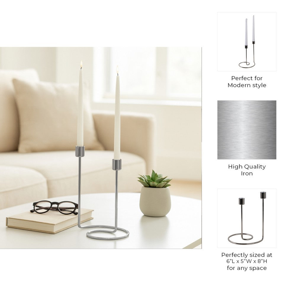 Decorative Candle Holder | 8" Minimal Silver Wired Double Swirl Base