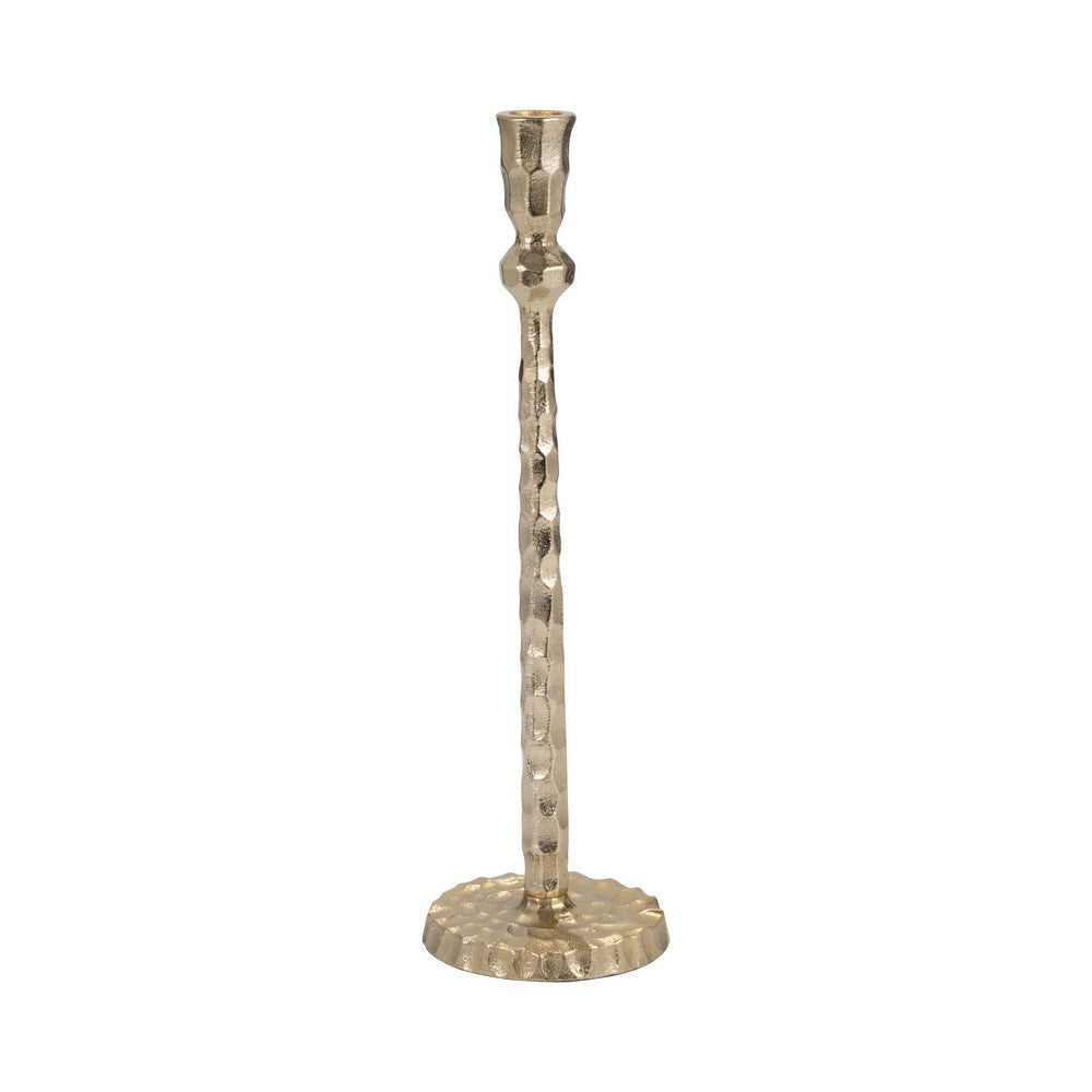 Decorative Tall Taper Candle Holder | Hammered Design | 15’’ | Gold Metal SBH-18201-03