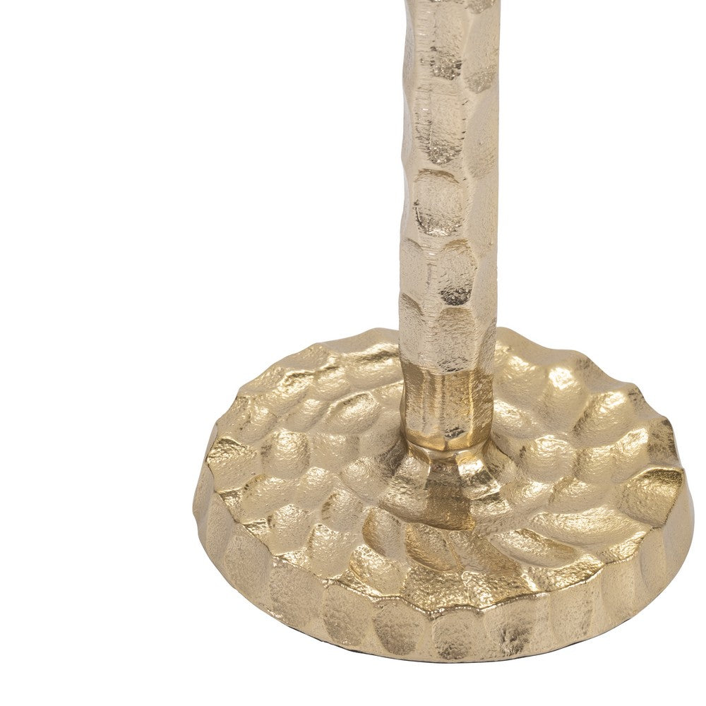 Decorative Tall Taper Candle Holder | Hammered Design | 15" | Gold Metal