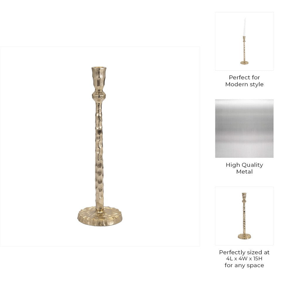 Decorative Tall Taper Candle Holder | Hammered Design | 15’’ | Gold Metal SBH-18201-03