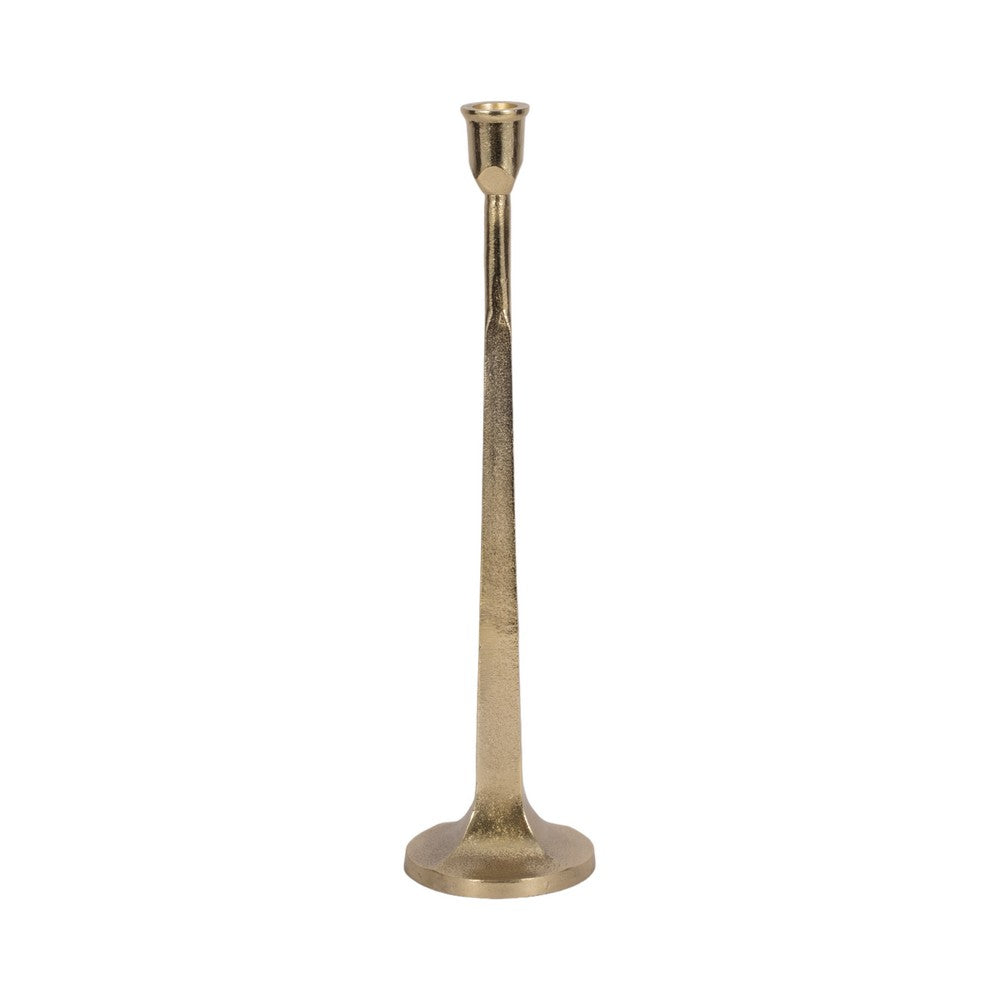 17" Tall Decorative Taper Candle Holder | Squared Base | Gold Metal