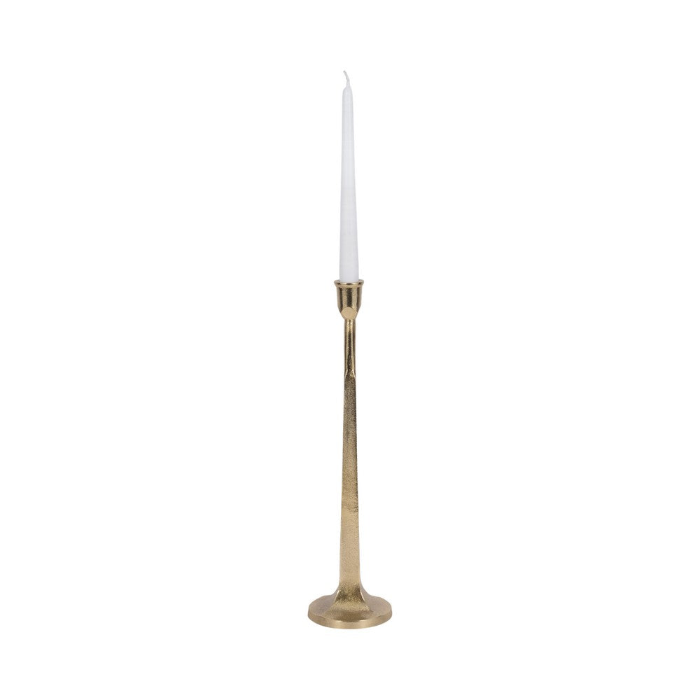 17" Tall Decorative Taper Candle Holder | Squared Base | Gold Metal