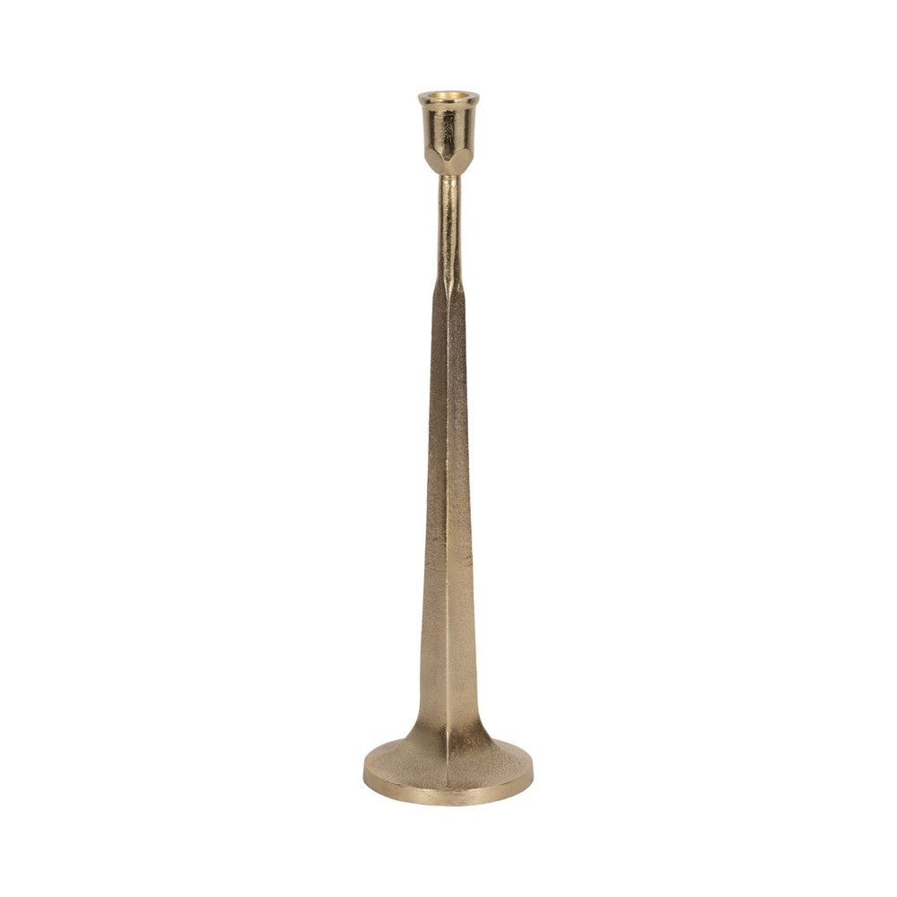 17" Tall Decorative Taper Candle Holder | Squared Base | Gold Metal