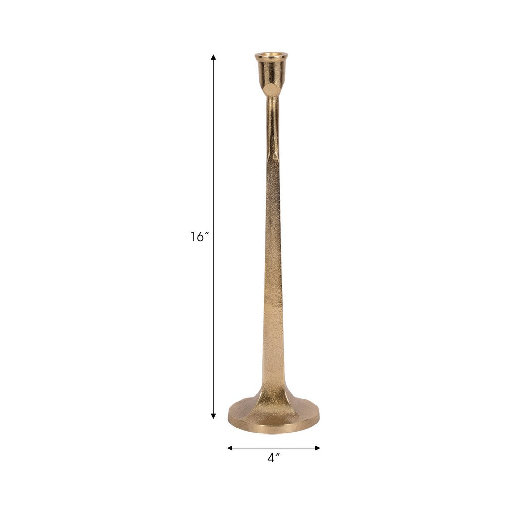 17" Tall Decorative Taper Candle Holder | Squared Base | Gold Metal
