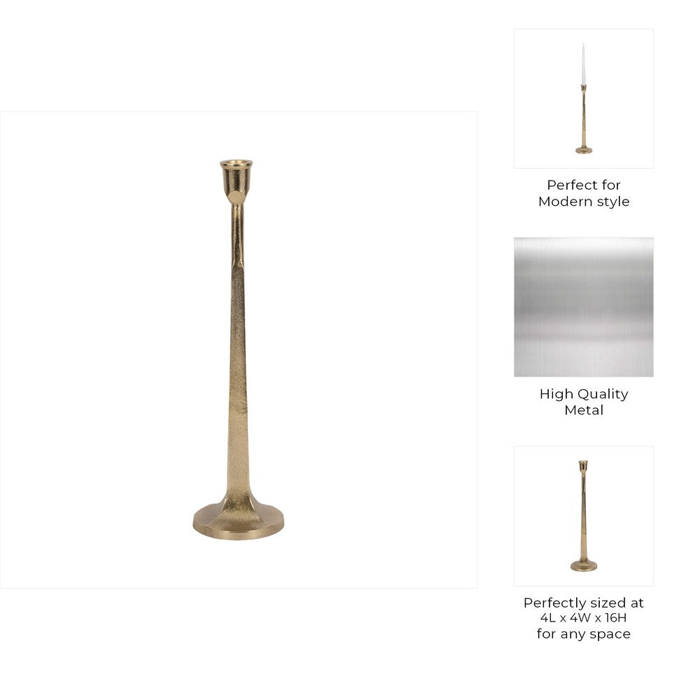 17" Tall Decorative Taper Candle Holder | Squared Base | Gold Metal