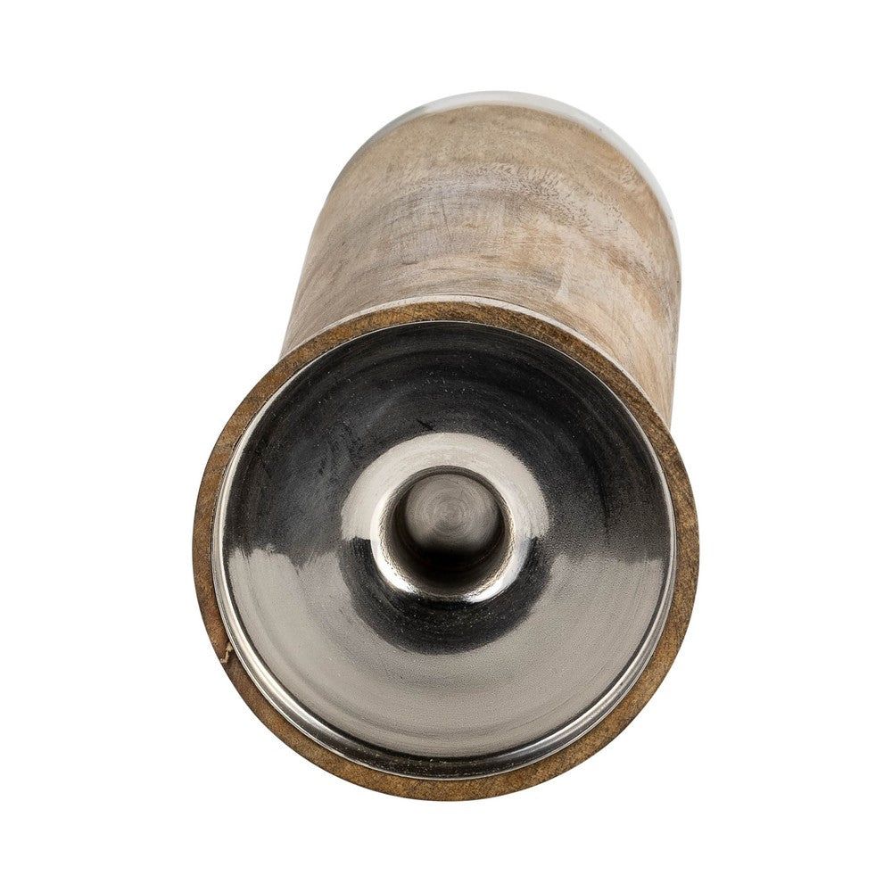 11" Candle Holder | Wood Pillar Design w Acrylic Base | Brown