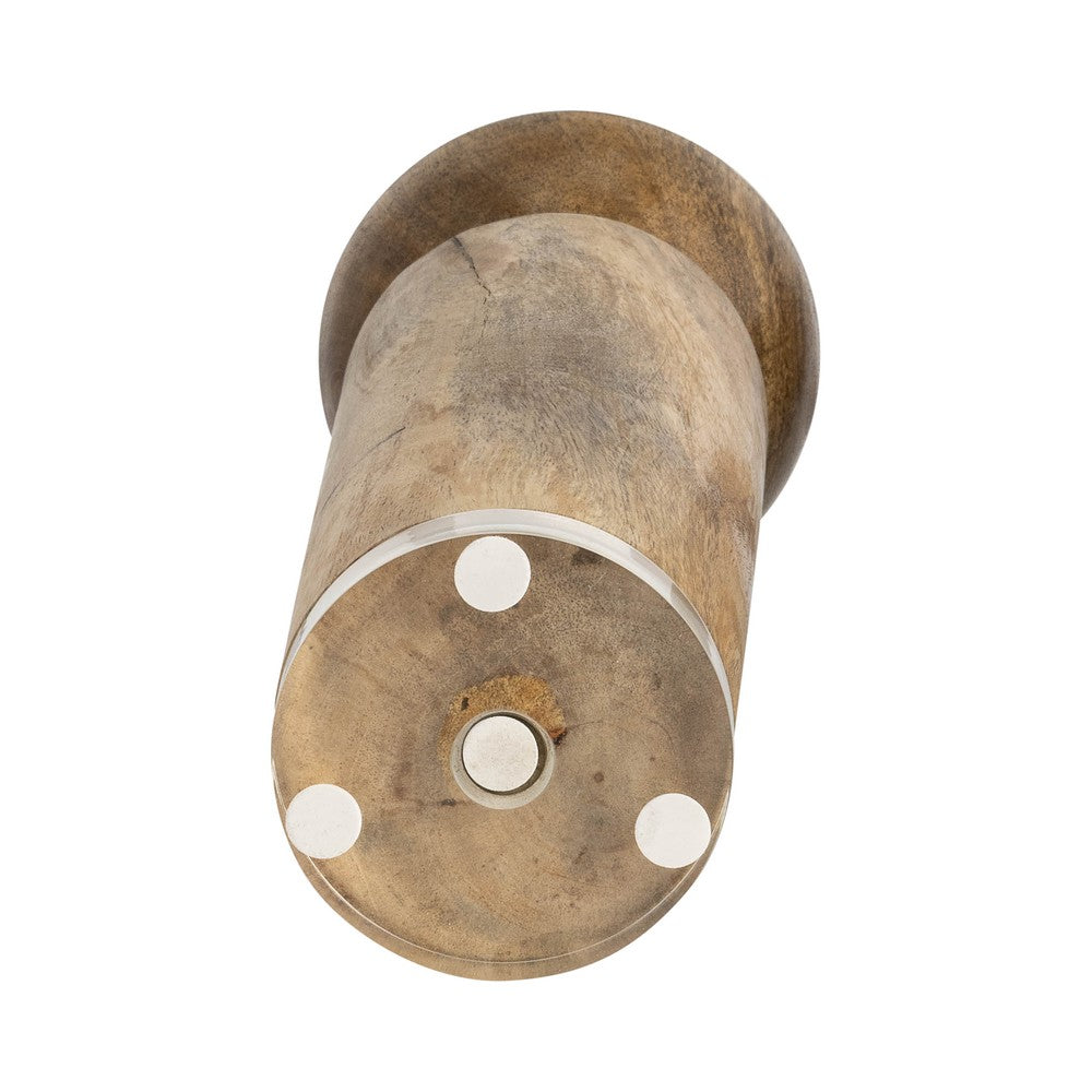 11" Candle Holder | Wood Pillar Design w Acrylic Base | Brown