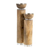 11" Candle Holder | Wood Pillar Design w Acrylic Base | Brown