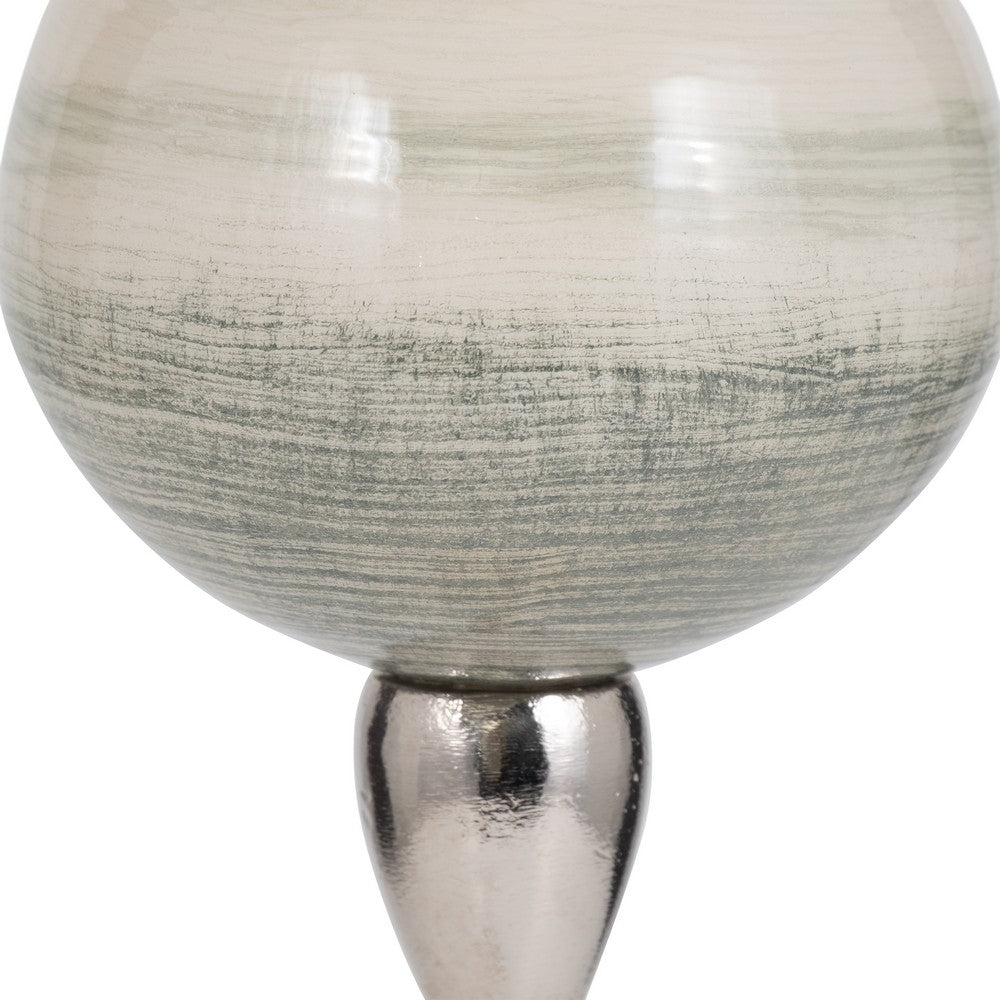 Kaio Votive Candle Holder | Silver Stem Sage Glass | White Marble | 17"