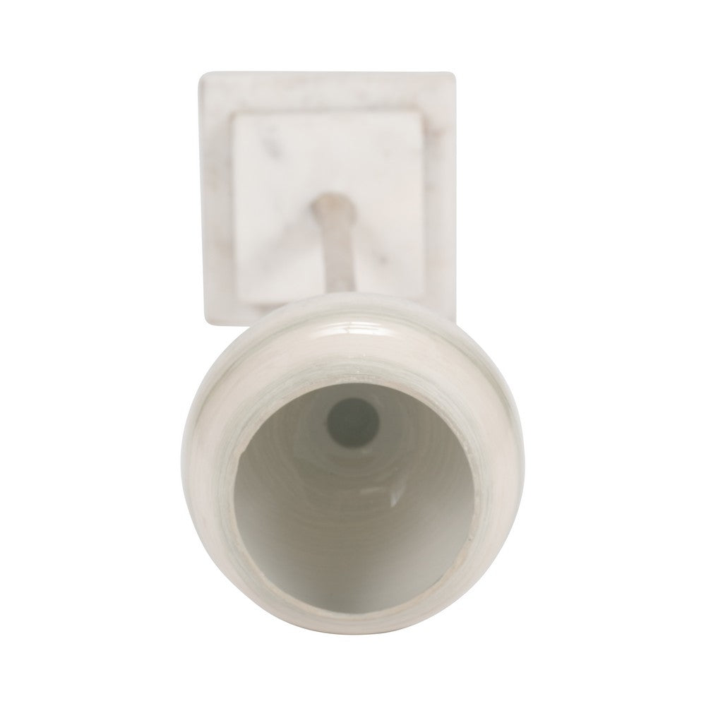 Kaio Votive Candle Holder | Silver Stem Sage Glass | White Marble | 17"