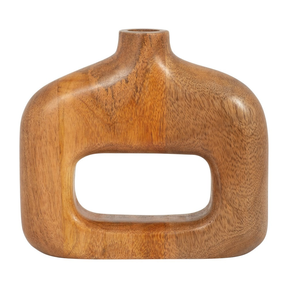 Kenzie Decorative Vase | Open Cut-Out Design | Brown Mango Wood 8"