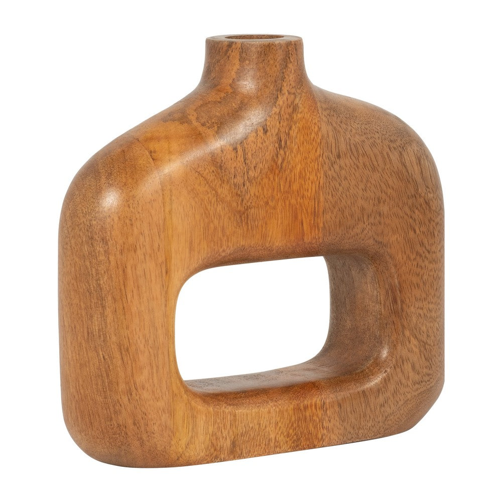 Kenzie Decorative Vase | Open Cut-Out Design | Brown Mango Wood 8"