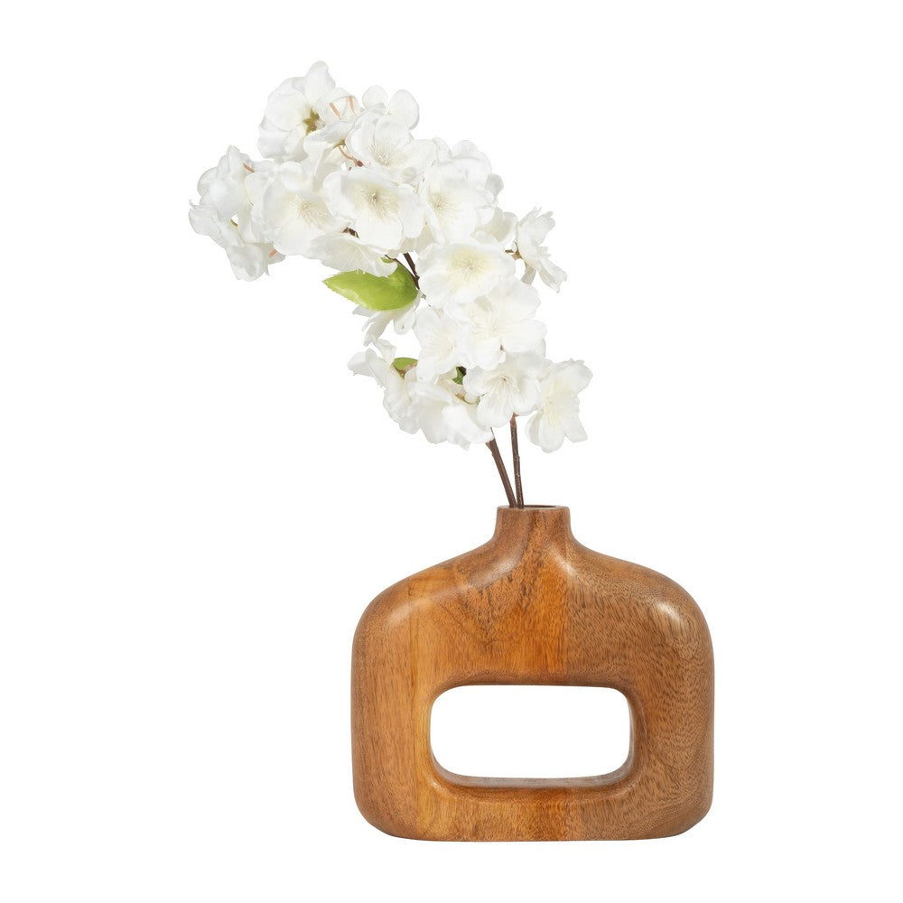 Kenzie Decorative Vase | Open Cut-Out Design | Brown Mango Wood 8"