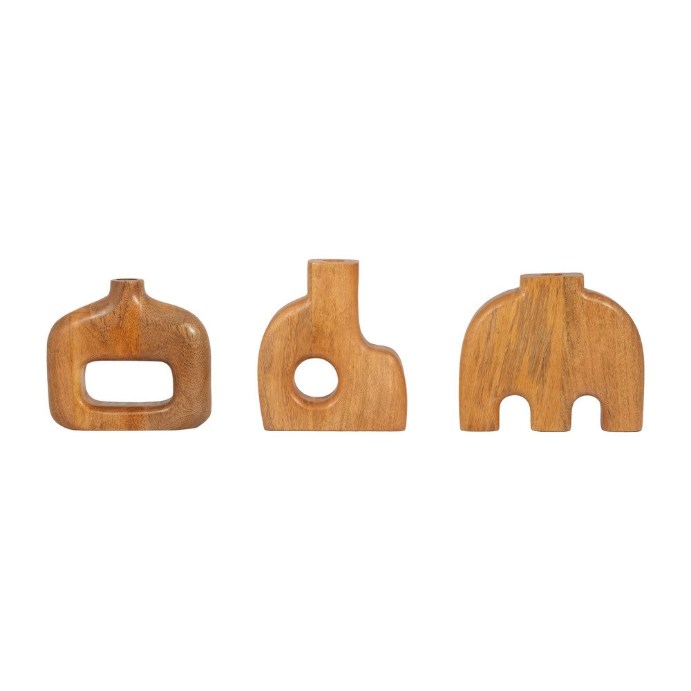 Kenzie Decorative Vase | Open Cut-Out Design | Brown Mango Wood 8"