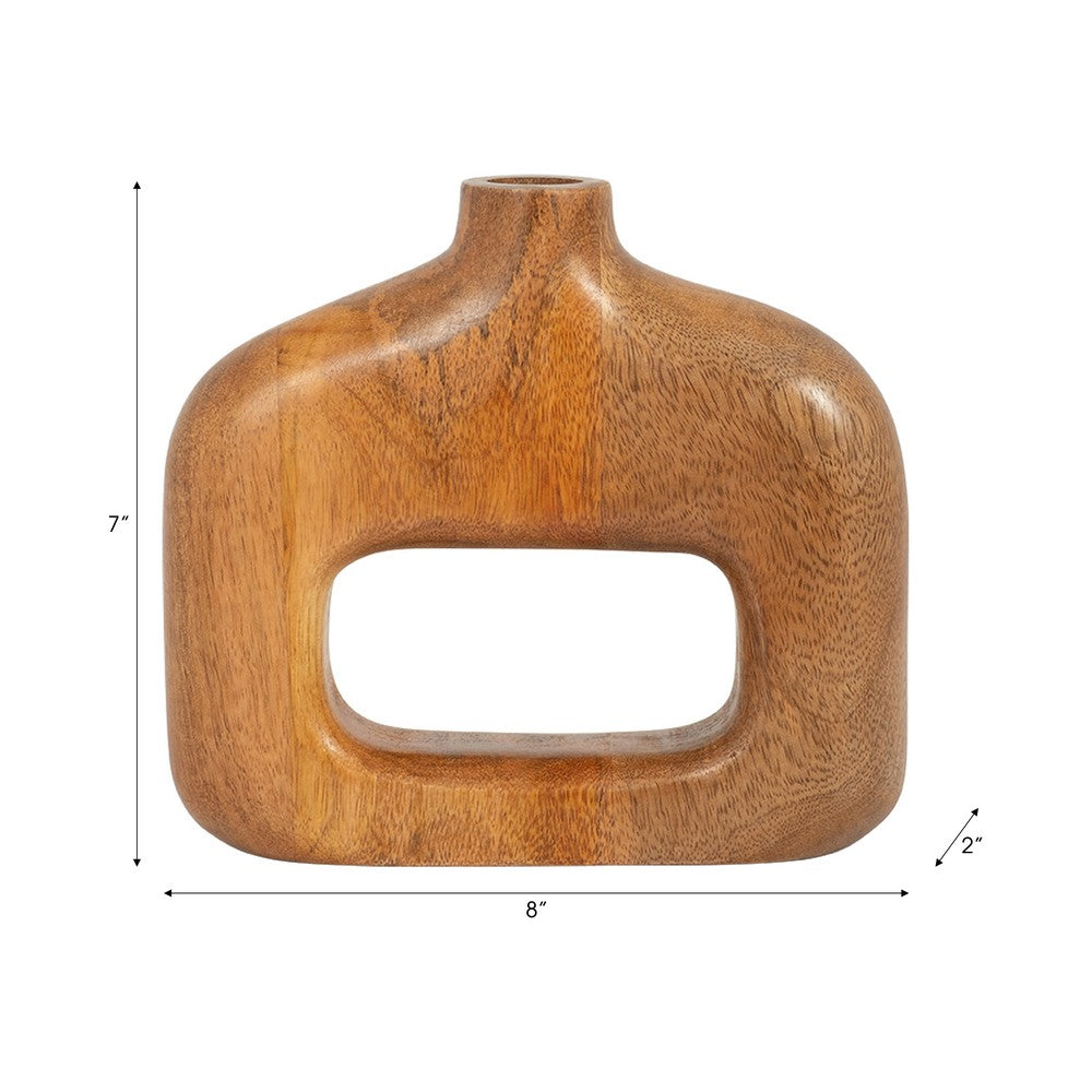 Kenzie Decorative Vase | Open Cut-Out Design | Brown Mango Wood 8"